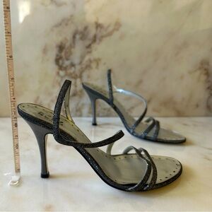 BCBG sparkly graphite strap heels size 8.